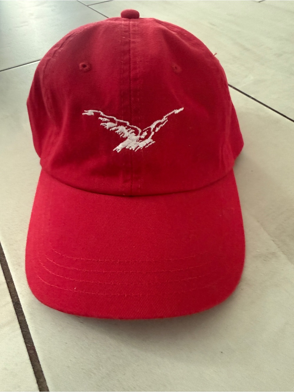 Unisex Red Baseball Cap with Embroidered Eagle- size one size fits all
